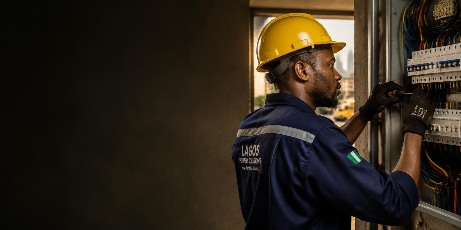 Lagos electrician working on a fuse board